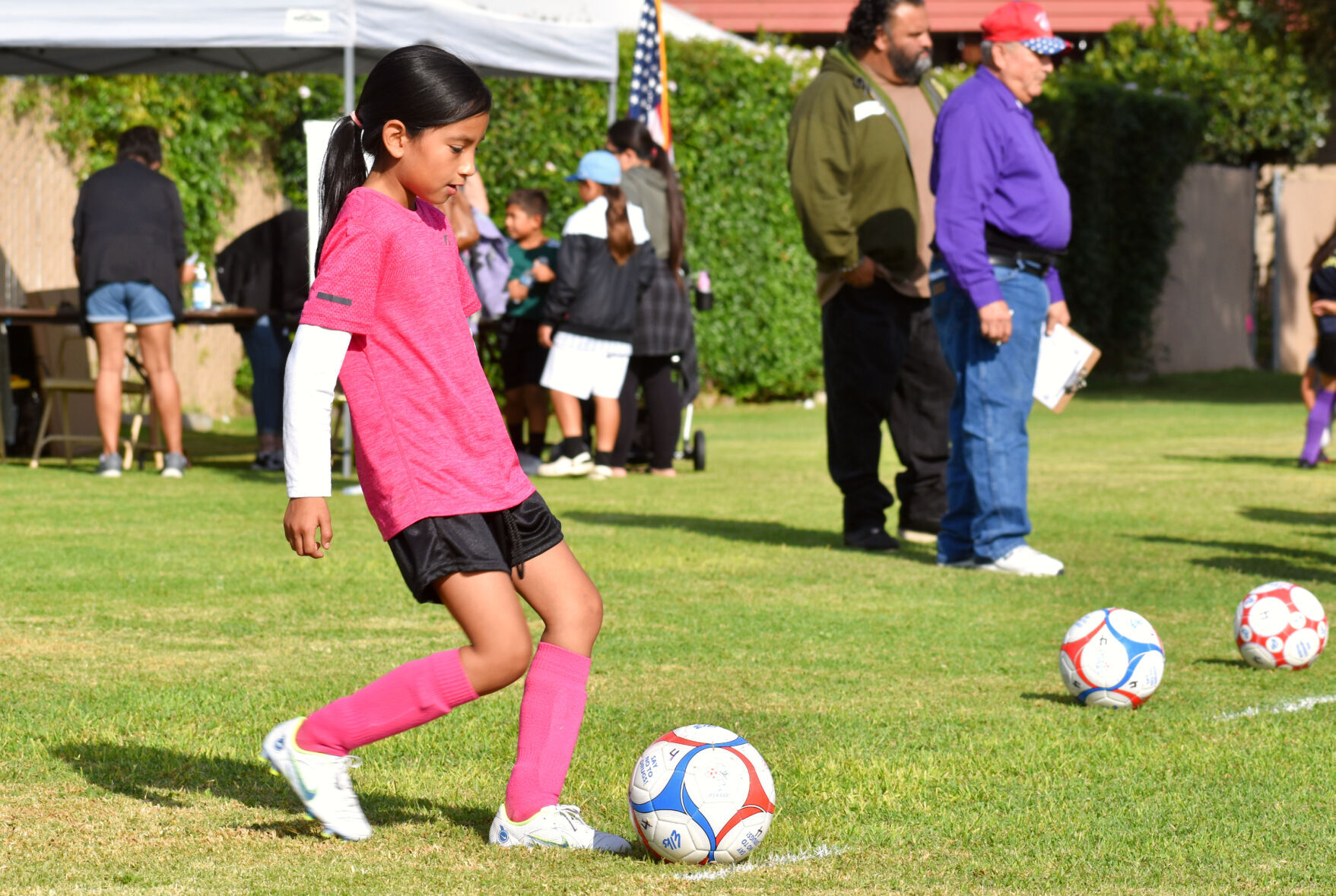 Kimberly Perez 8, participates at the Santa Maria Elks Soccer Shootout Saturday morning.